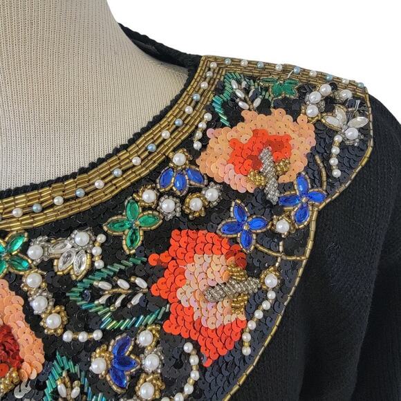 Vintage Victoria Harbour Floral Beaded Long Sleeve Sweater Blouse Womens Size L - Picture 4 of 8